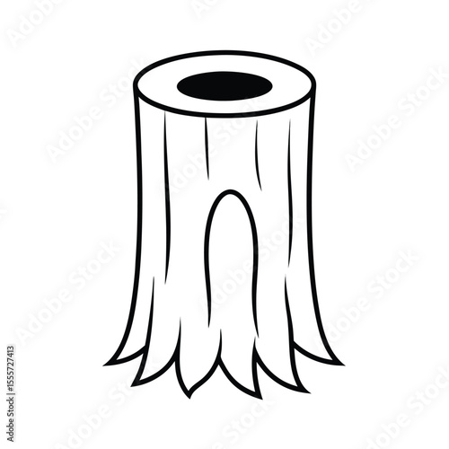 Illustration of a hollow tree trunk with a prominent opening presented cleanly on a white background for versatile design applications