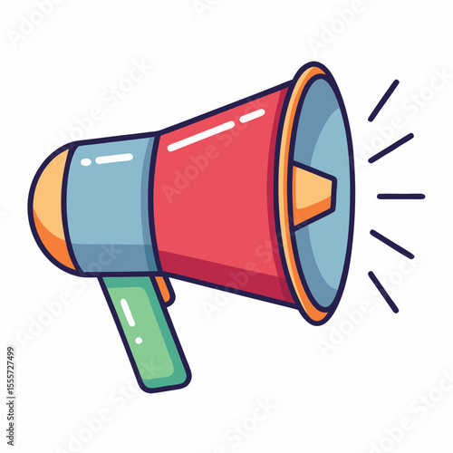 Colorful cartoon megaphone announcing with sound waves