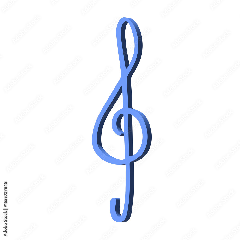 3d treble clef. Hand drawn musical symbol. Single element for print, web, design, decor, logo 3d treble clef. Hand drawn musical symbol. Single element for print, web, design, decor, logo