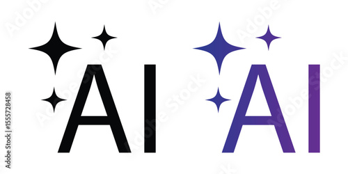 Artificial intelligence letters with sparkles isolated on white background. ai icon vector
