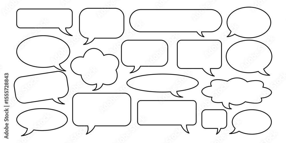 Obraz premium Set of outlined speech bubbles of different shapes isolated on white background