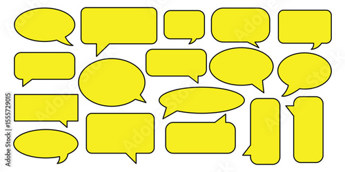 Collection of yellow speech bubbles of various shapes isolated on white background