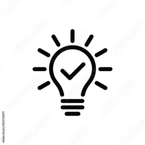 A lightbulb with check mark icon isolated on white background