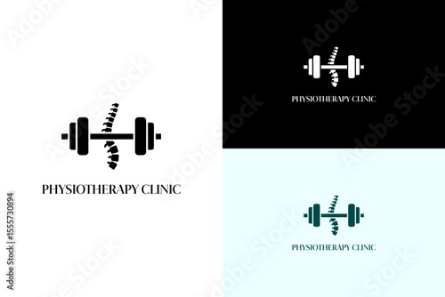 barbell integrated with a spine vector illustration, icon, logo for rehab center, workout, wellness, movement therapy, spine health, physical therapy, orthopedic, physiotherapy clinic, and more