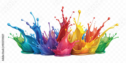 realistic 3d smooth acrylic paint stain or  paint splash and explosion isolated on transparent background