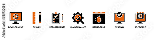 Agile banner web icon vector illustration concept with icon of development, design, requirements, maintenance, debugging, testing and software