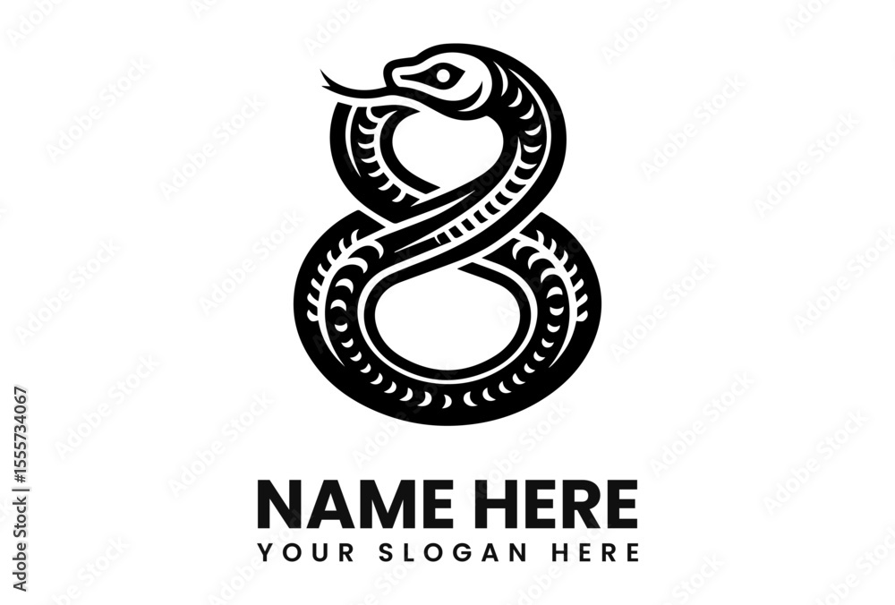 Naklejka premium A stylized black and white cobra snake forming the number eight.