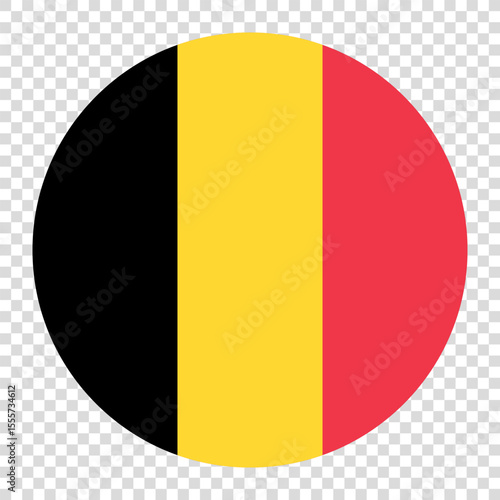 Flag of Belgium. Belgium circle flag logo icon computer vector illustration design. Transparent checkerboard background.