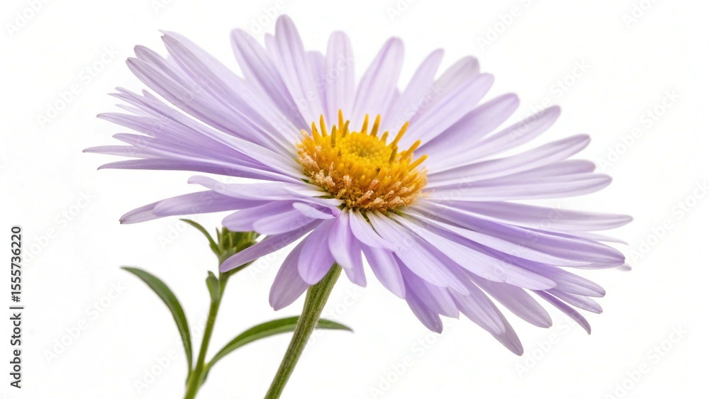 Obraz premium Elegant Lavender Aster Flower with a Bright Yellow Center on White Background