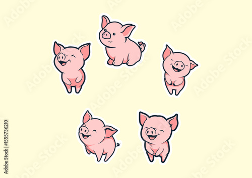 set of cute pig vector icon illustrations