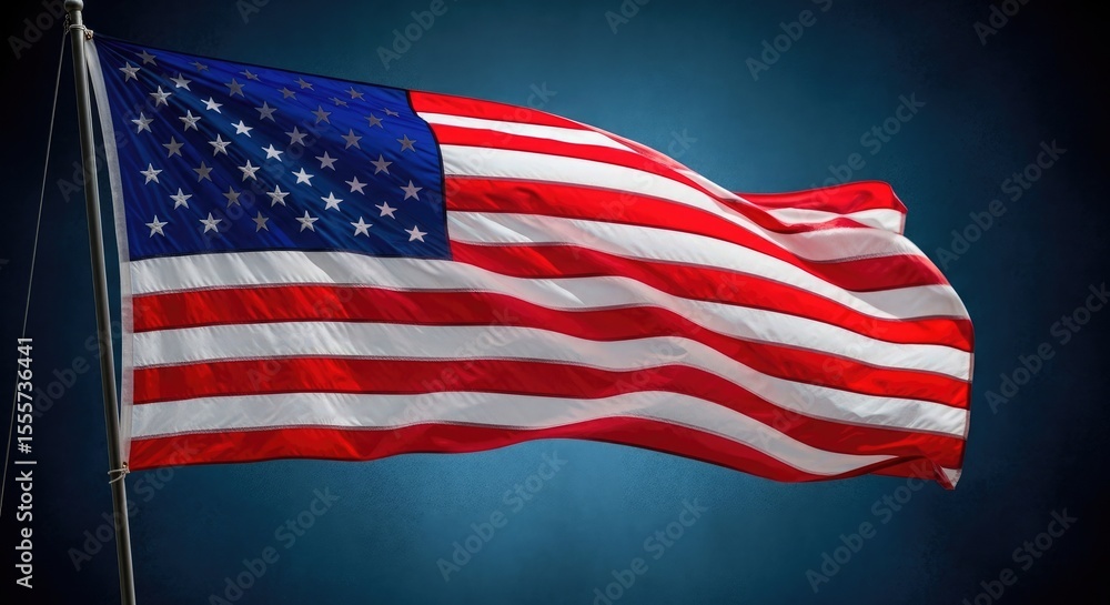 Fototapeta premium Waving American Flag Stars Stripes white