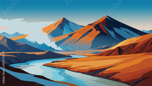 A building with domes and towers against a sunset sky view landscape illustration