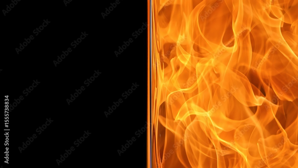 Fototapeta premium Abstract close up of vibrant orange flames with flowing patterns against a stark black background