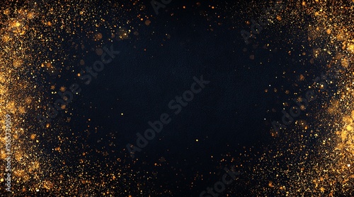 Festive golden glitter and bokeh frame on a deep navy blue background for celebrations