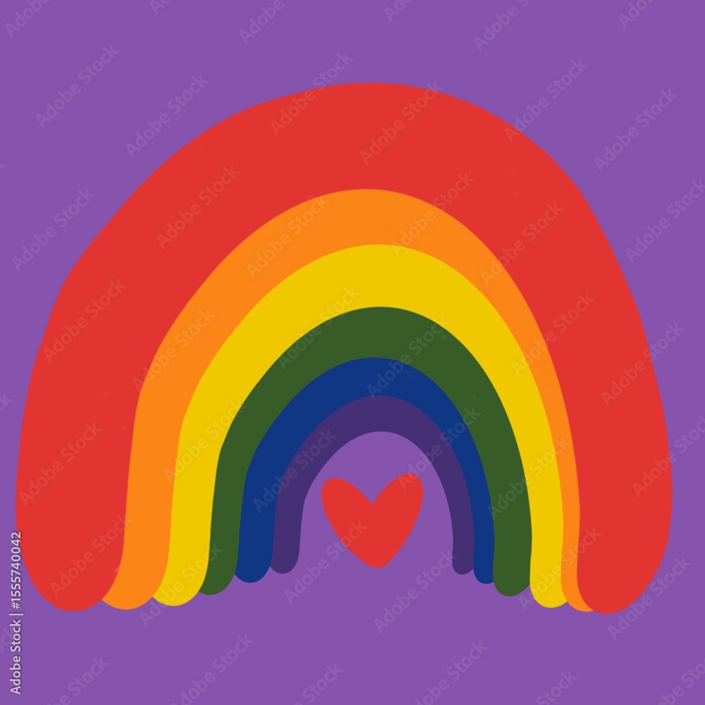 Obraz premium Rainbow Heart Symbol Handpainted Kids Illustration