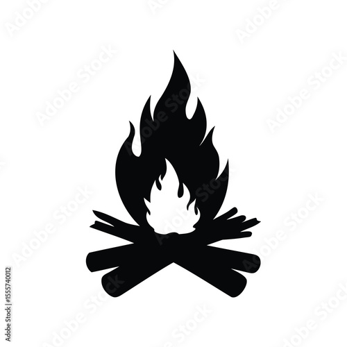 Simple black and white bonfire illustration against a plain white background