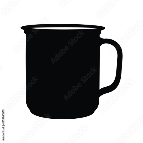 A simple black silhouette of a coffee mug on white background