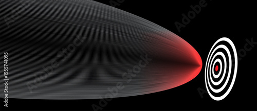 Abstract high-speed weapon hits target. Red-hot bullet head attacks target, conceptual illustration.