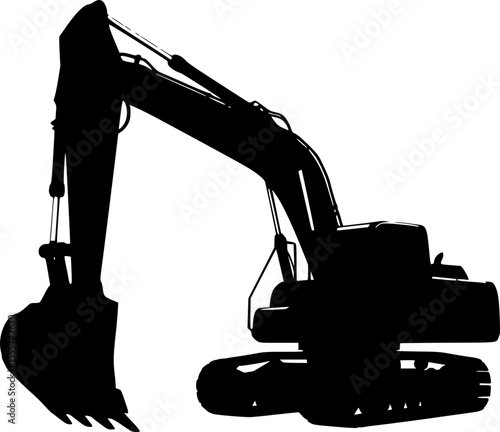 Silhouette image of an excavator used in construction or mining sites
