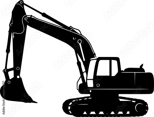 Silhouette image of an excavator used in construction or mining sites

