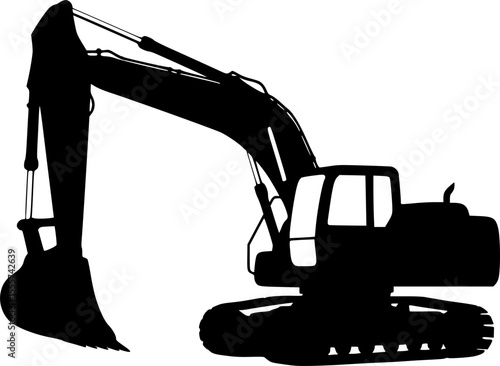 Silhouette image of an excavator used in construction or mining sites
