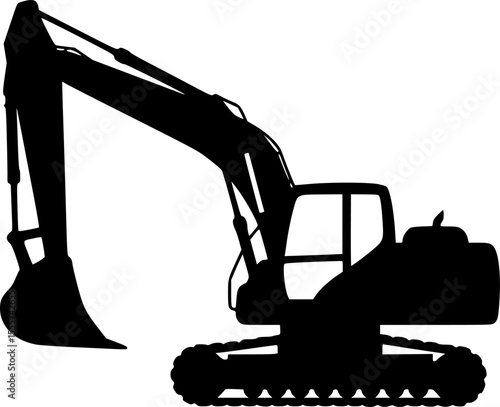 Silhouette image of an excavator used in construction or mining sites
