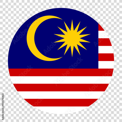 Flag of Malaysia. Malaysia circle flag logo icon computer vector illustration design. Transparent checkerboard background.