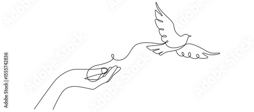 One continuous line drawing of dove of peace flying with olive twig.Pigeon icon. Vector illustration eps 10