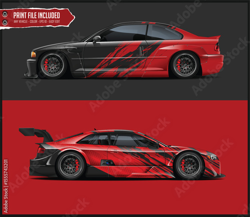 Red and Black Racing Car Wrap Design Template