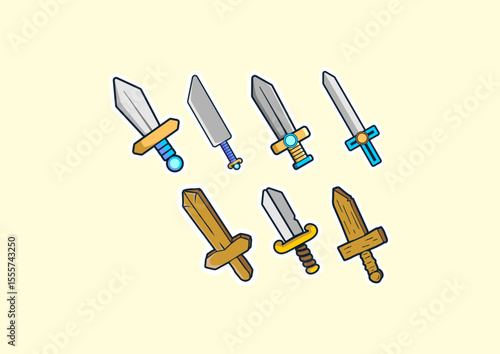 set of cartoon sword vector icon illustration