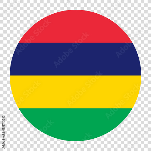 Flag of Mauritius. Mauritius circle flag logo icon computer vector illustration design. Transparent checkerboard background.
