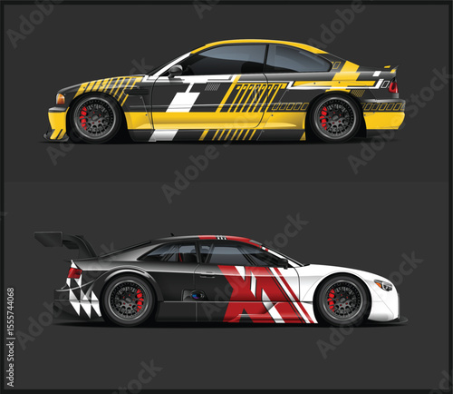 Two Sport Car Designs with Aggressive Graphics Side