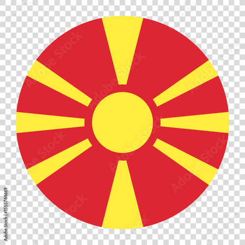 Flag of North Macedonia. North Macedonia circle flag logo icon computer vector illustration design. Transparent checkerboard background.
