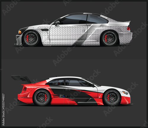 Two Racing Car Designs with Aggressive Graphics Side