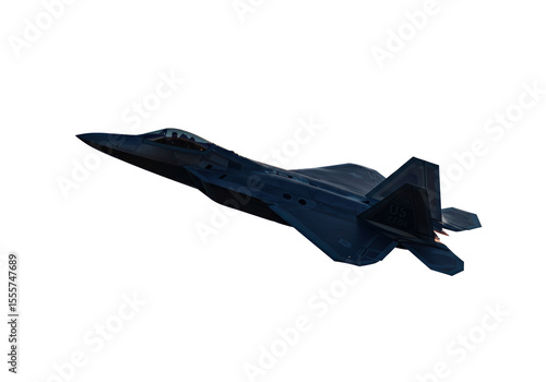 Isolated Stealth Dark F-22 Raptor Fighter Jet