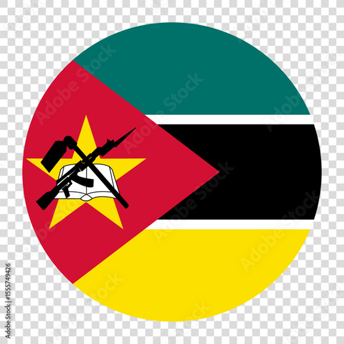 Flag of Mozambique. Mozambique circle flag logo icon computer vector illustration design. Checkerboard background.