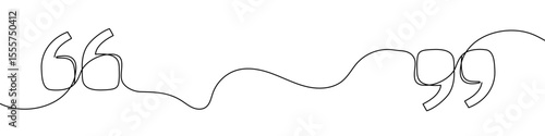 Black quotation marks in one line art style. Quotation marks drawing with editable stroke on white background. Vector illustration.