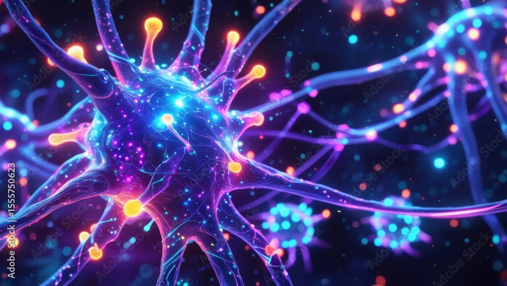 Obraz premium Neural Network Activity with Glowing Brain Connections, High-Resolution Concept Art