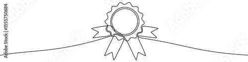 Black award or medal in one line art style. Award drawing with editable stroke on white background. Vector illustration.