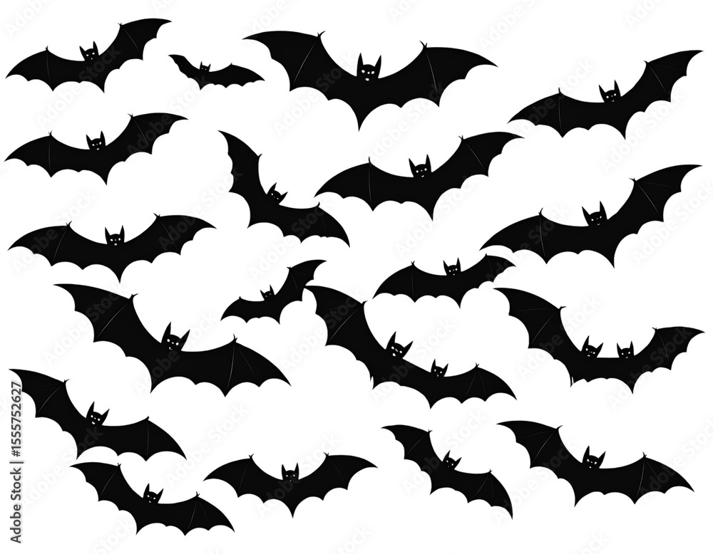 Naklejka premium Halloween Flying Bat Silhouettes – Spooky Transparent Background PNG Collection