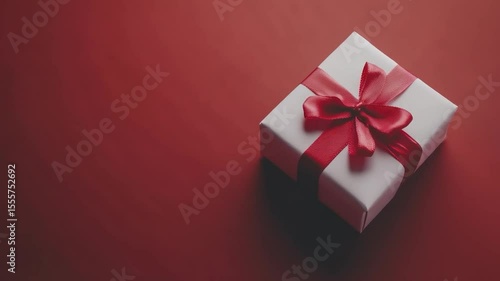 Wallpaper Mural Wrapped white gift box with red ribbon on red background Torontodigital.ca