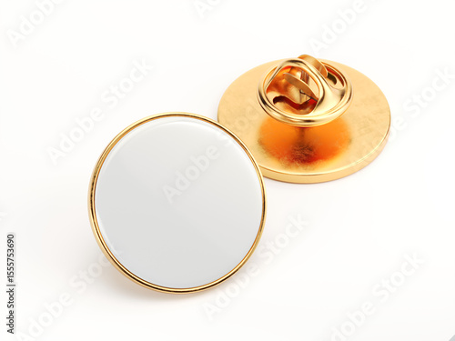 Papier peint Empty enamel pin mockup - Blank round white gold lapel badge mock up - 3d illust
