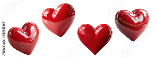 Glossy Red Heart Shapes Set, Love & Romance Symbol, isolated on transparent background

