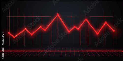 Red-tinged stock market graph showing financial success with an upward arrow and pulse-like growth