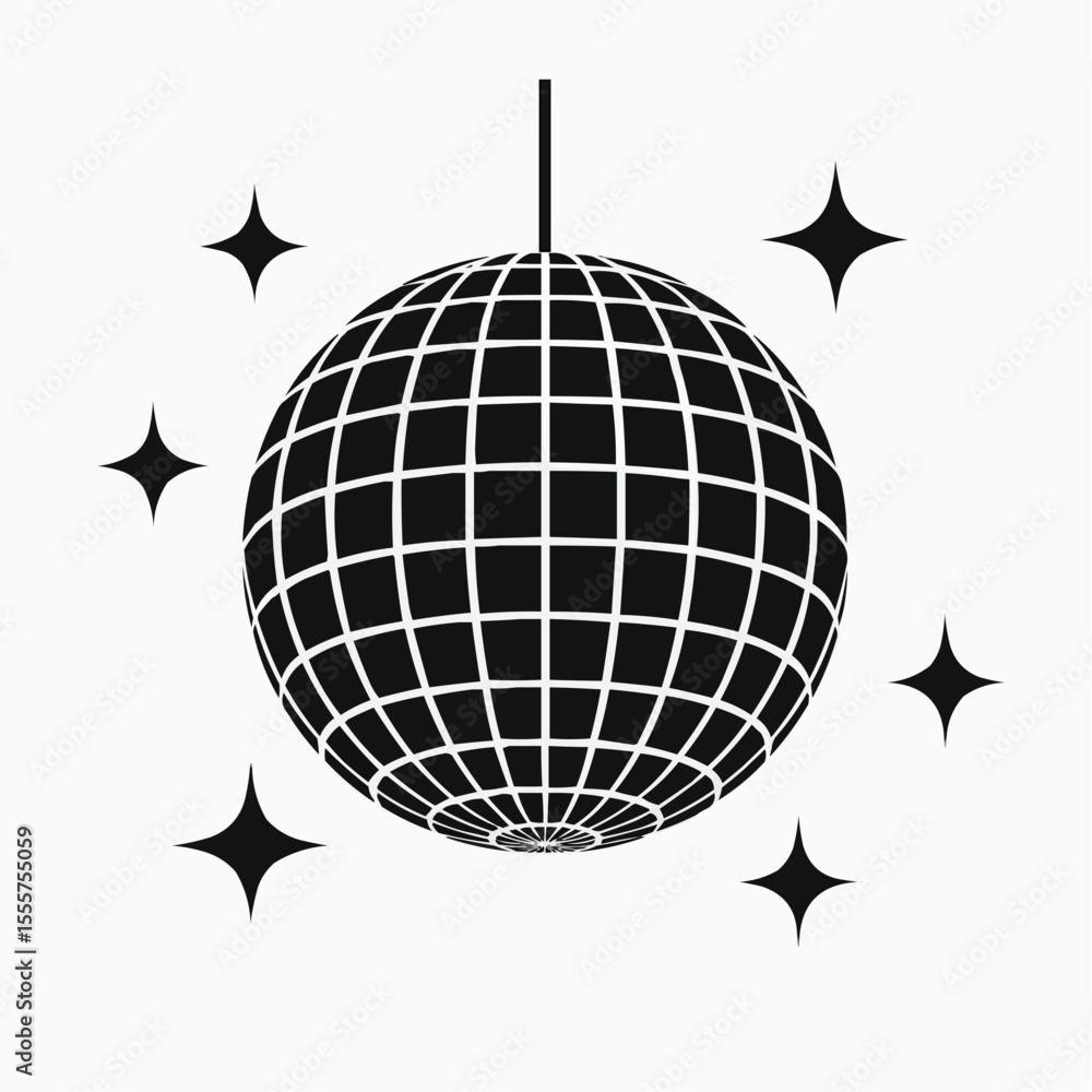 Mirror disco ball with glitters icon. Shining nightclub sphere. Dance music party discoball. Mirrorball in 70s 80s discotheque style. Nightlife symbol Mirror disco ball with glitters icon. Shining nightclub sphere. Dance music party discoball. Mirrorball in 70s 80s discotheque style. Nightlife symbol