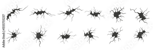 Ground cracks, horizontal breaks on land surface isolated on transparent background. Isolated split and damage fracture illustration set. Vector illustration
