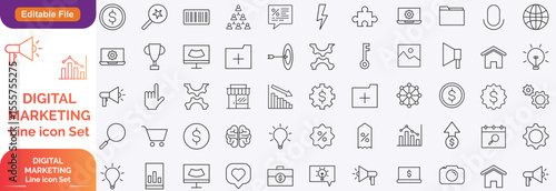 Digital Marketing Line editable icons set. Editable stroke. Vector illustration