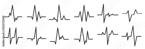 Ecg. Sinusoidal pulse lines, frequency heartbeat stress testing life, monitor with signal graphic pulsing, cardiogram heartbeat logo vector electrocardiogram beat set
