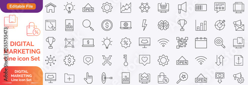 Digital Marketing Line editable icons set. Editable stroke. Vector illustration