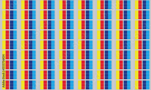 Modern striped seamless pattern with red blue yellow rectangles in vertical alignment for textile design wrapping background or digital art texture

